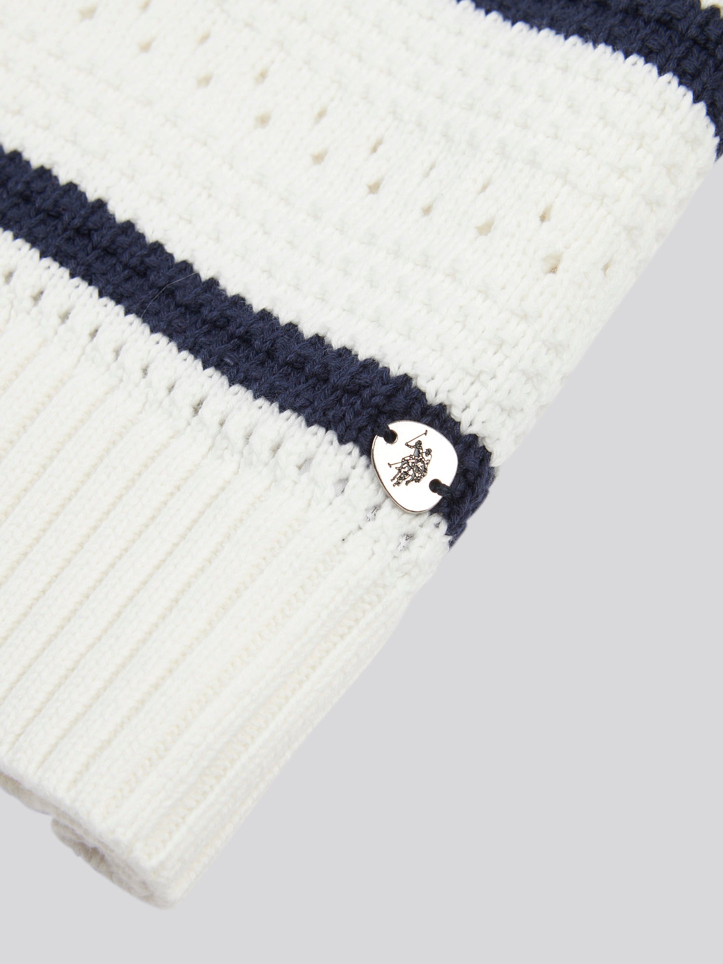 Womens Open Colour Stripe Pointelle Jumper in Navy Iris