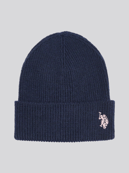 Womens Double Horsemen Knit Beanie in Navy Iris