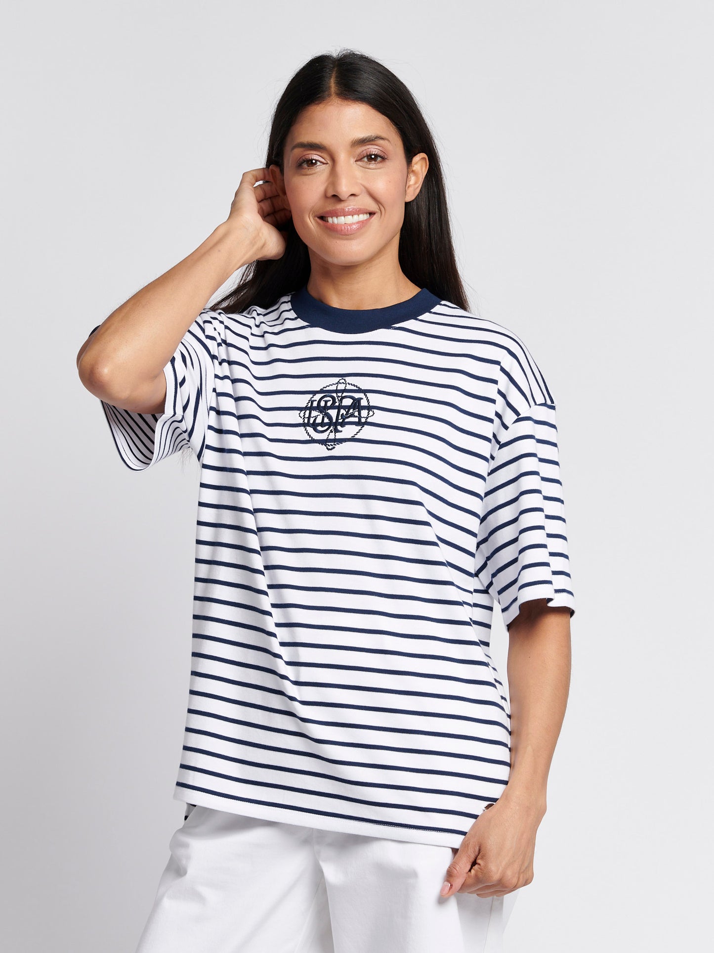 Womens Monogram Rope Stripe Shirt in Navy Iris