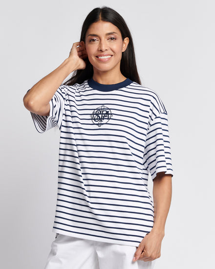 Womens Monogram Rope Stripe Shirt in Navy Iris