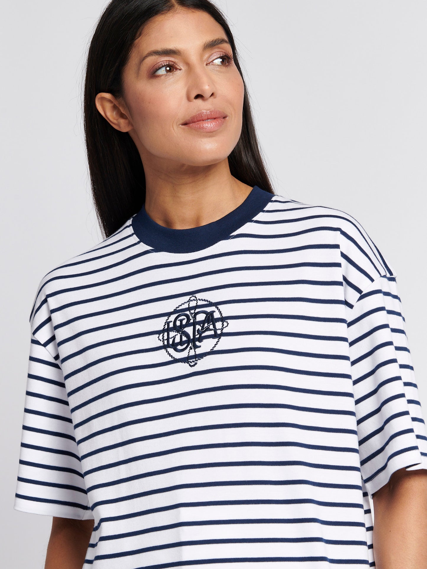 Womens Monogram Rope Stripe Shirt in Navy Iris