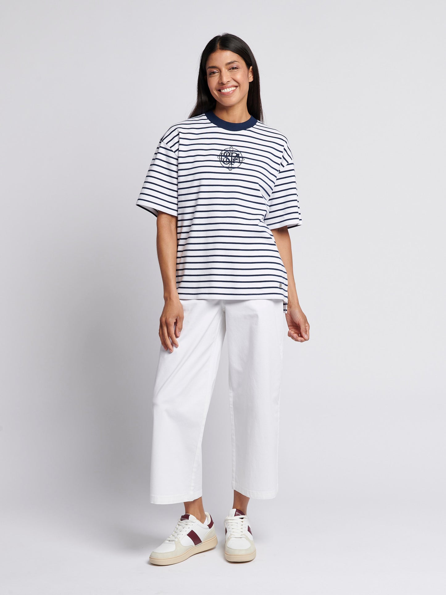 Womens Monogram Rope Stripe Shirt in Navy Iris
