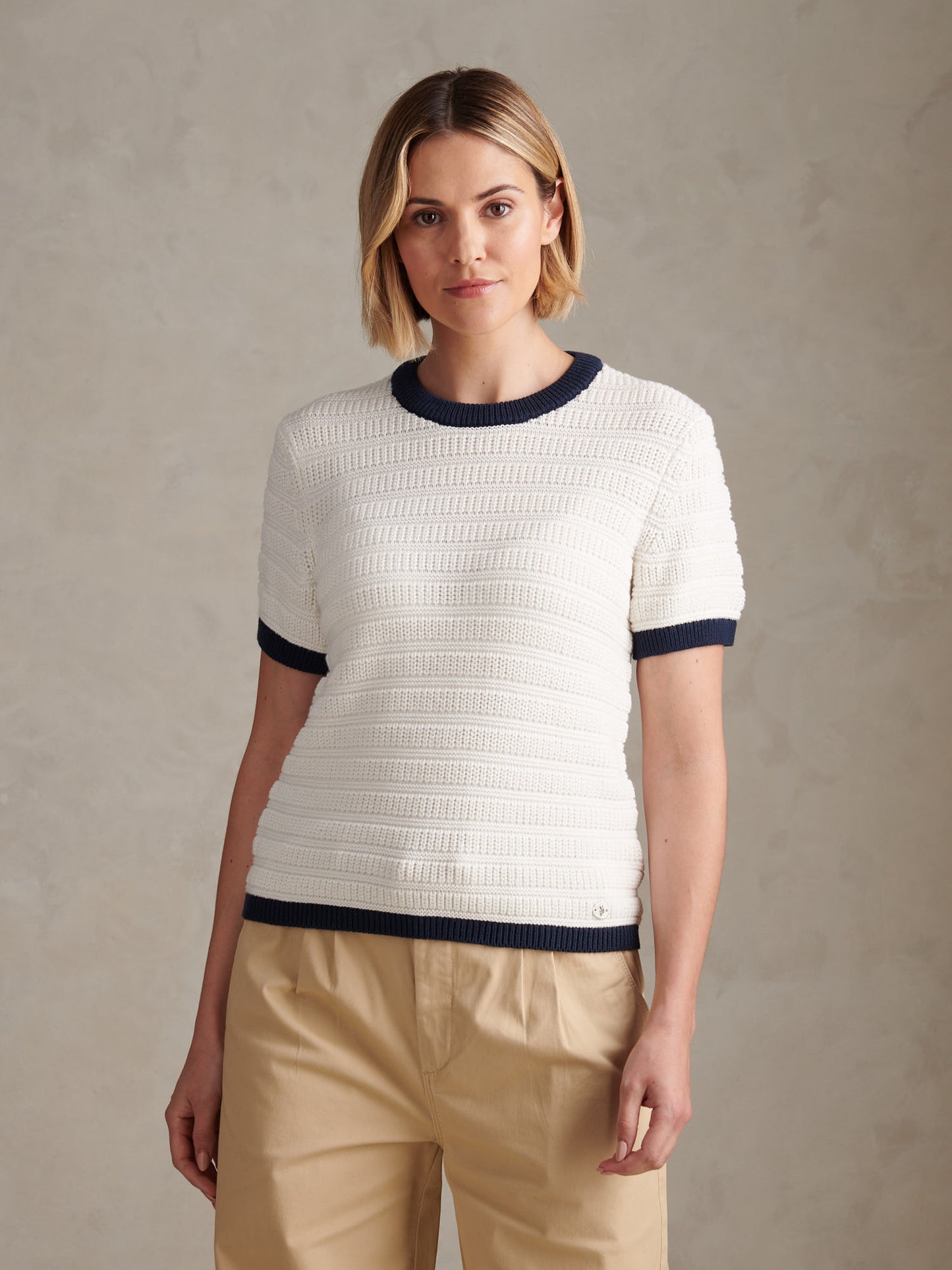 Womens Textured Knit T-Shirt Marshmallow
