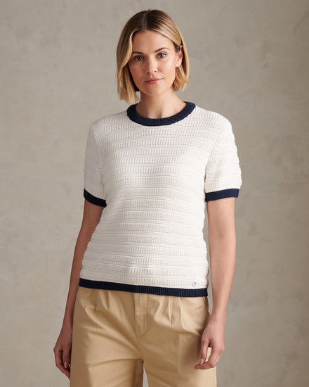 Womens Textured Knit T-Shirt Marshmallow