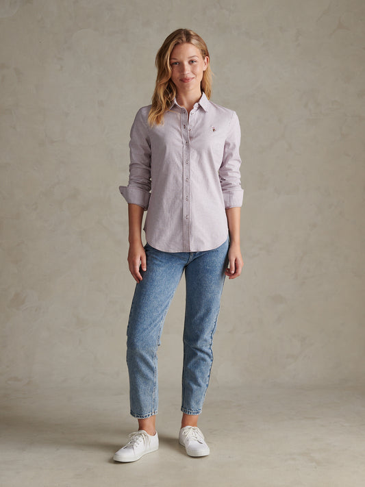 Womens Stripe Stretch Classic Fit Oxford Shirt Burgundy