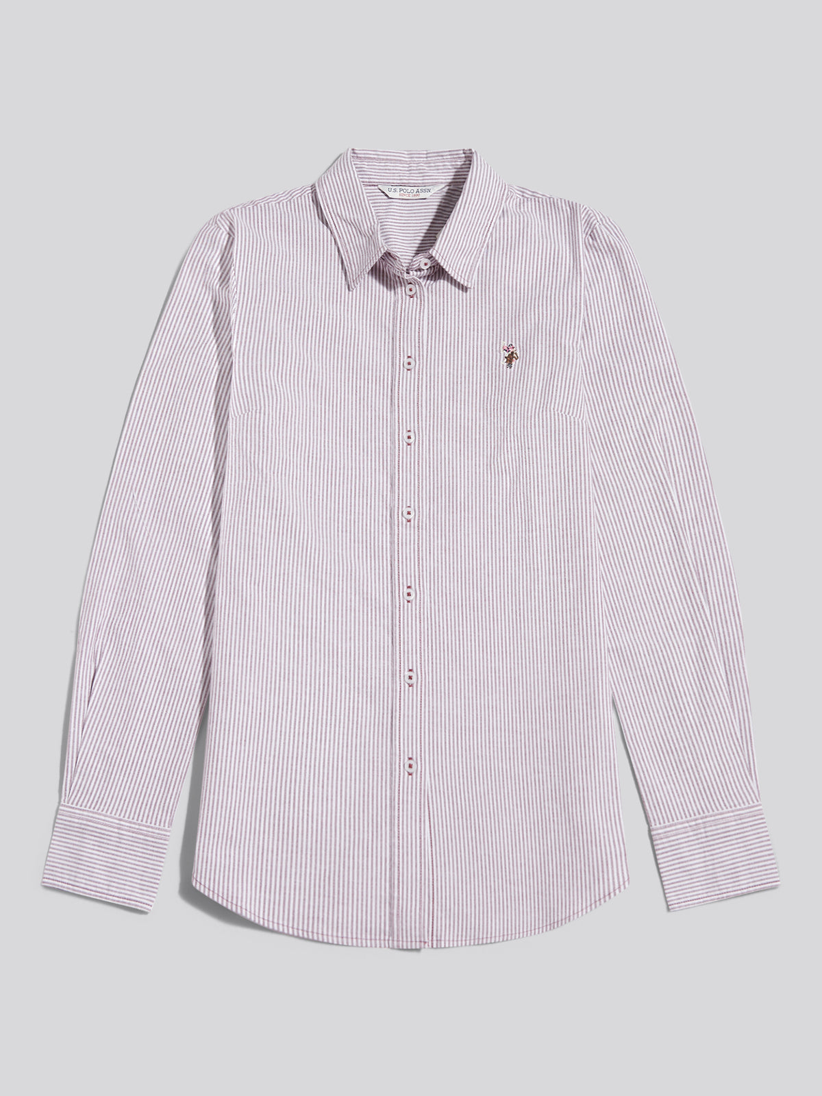 Womens Stripe Stretch Classic Fit Oxford Shirt Burgundy