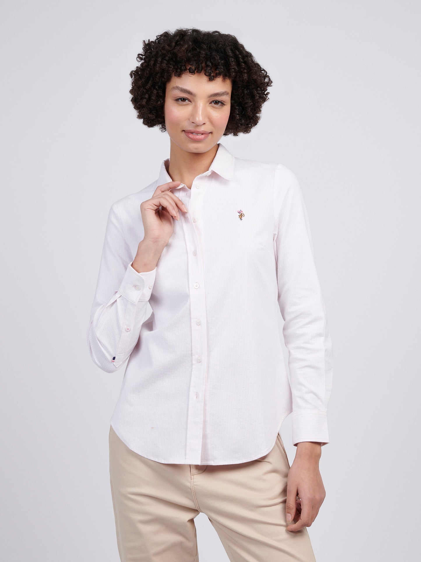 Womens Stripe Stretch Classic Fit Oxford Shirt in Crystal Rose