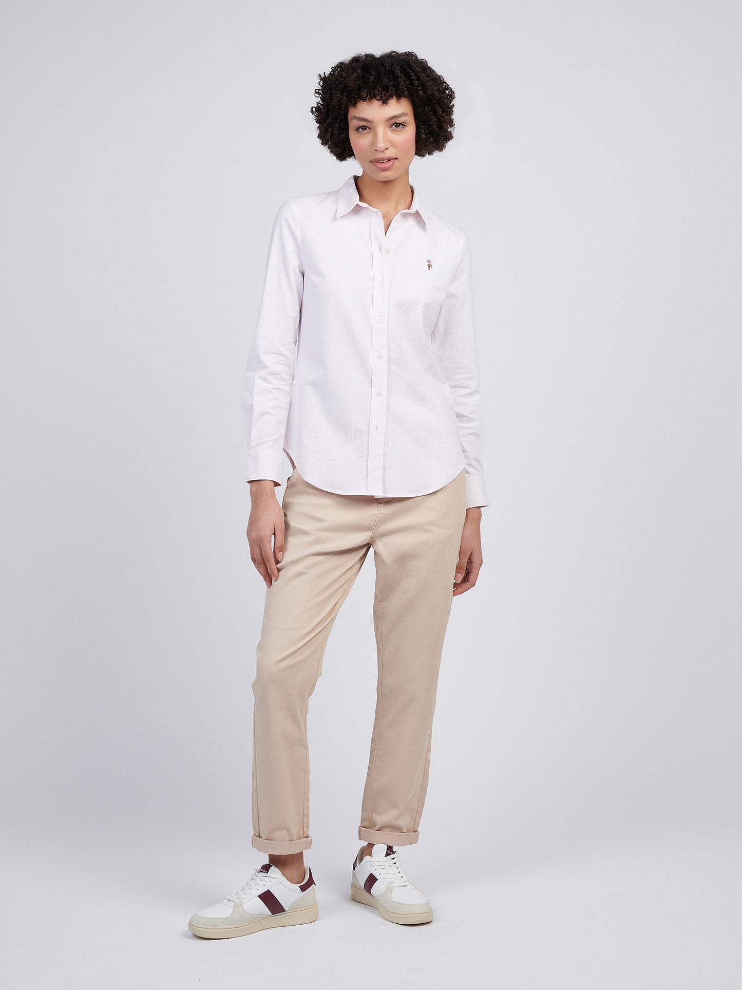 Womens Stripe Stretch Classic Fit Oxford Shirt in Crystal Rose