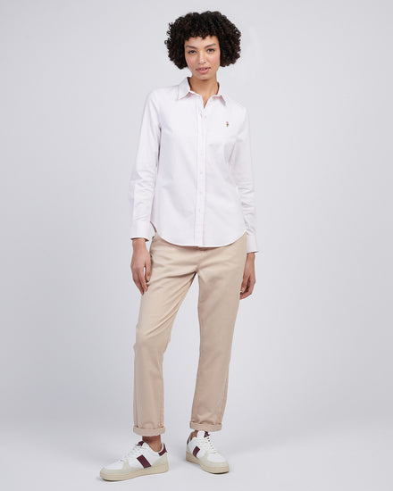 Womens Stripe Stretch Classic Fit Oxford Shirt in Crystal Rose