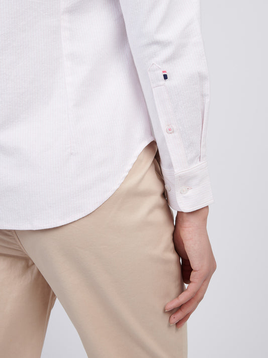 Womens Stripe Stretch Classic Fit Oxford Shirt in Crystal Rose