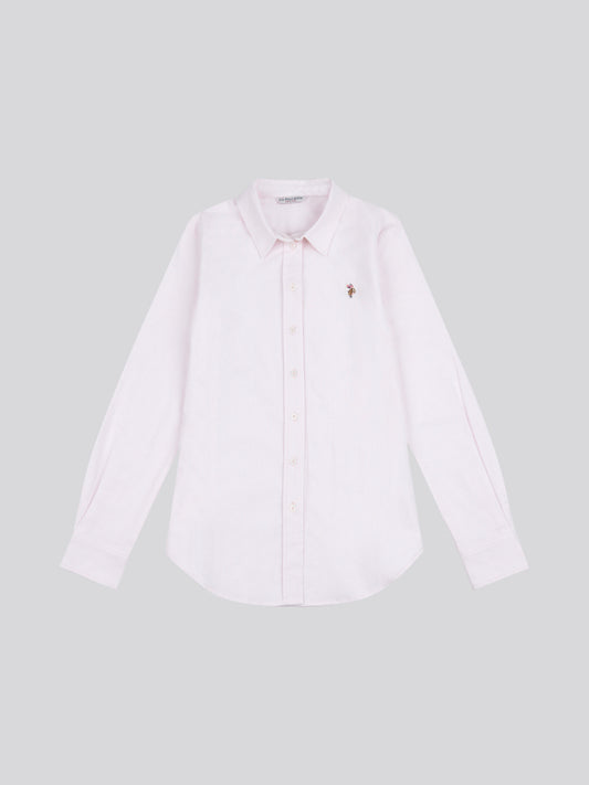 Womens Stripe Stretch Classic Fit Oxford Shirt in Crystal Rose