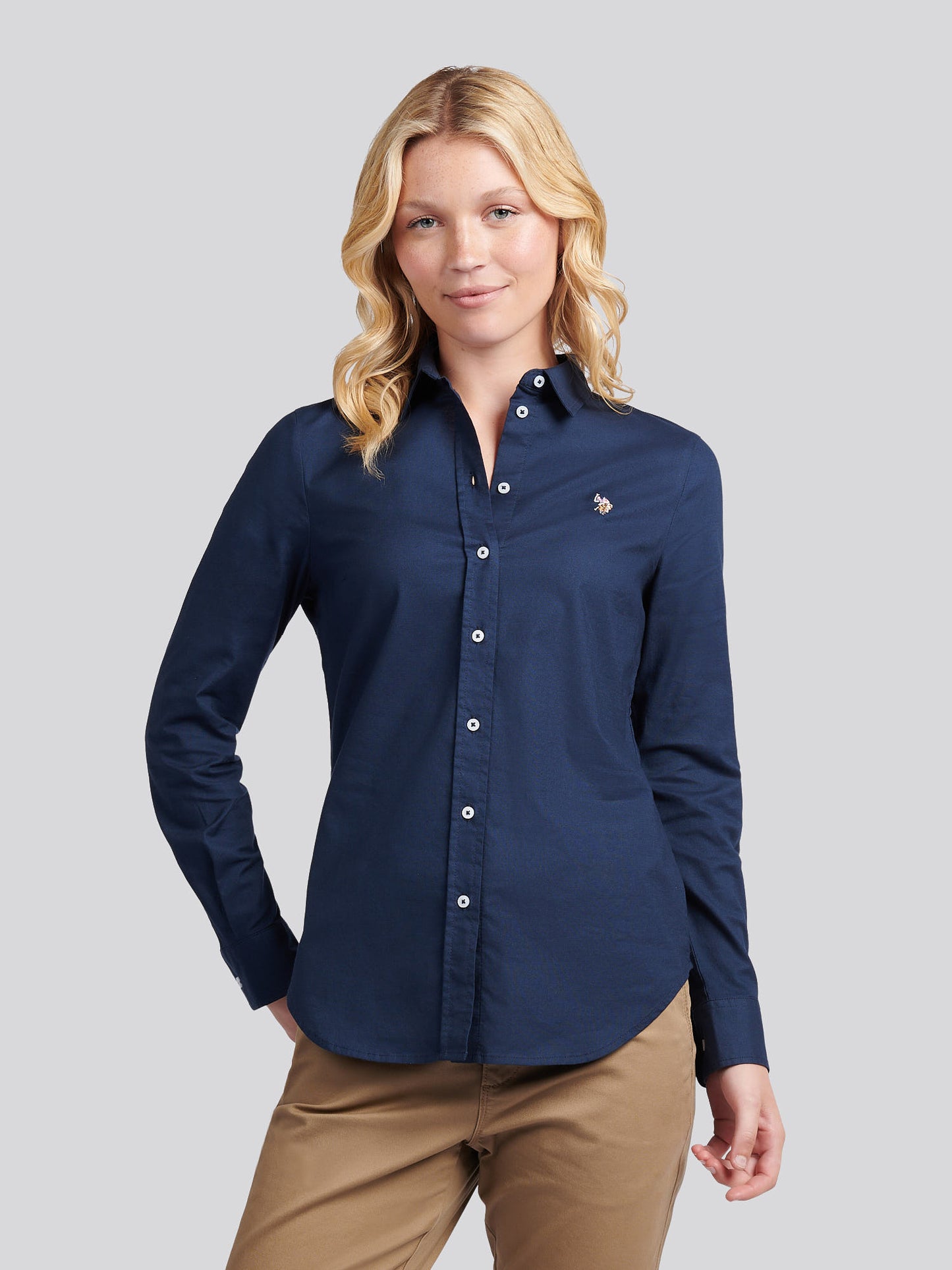 Womens Stretch Classic Fit Oxford Shirt in Navy Iris