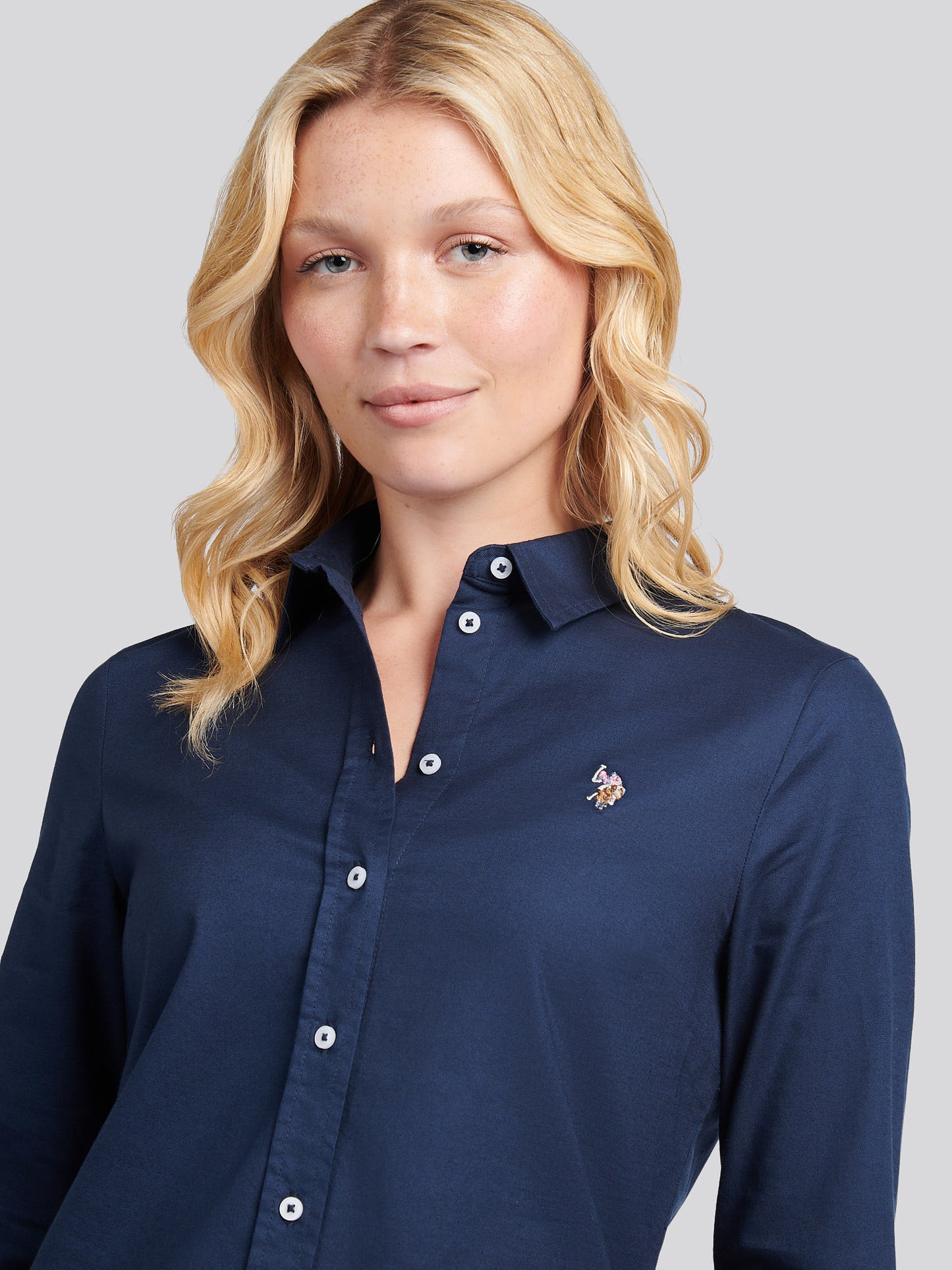 Womens Stretch Classic Fit Oxford Shirt in Navy Iris