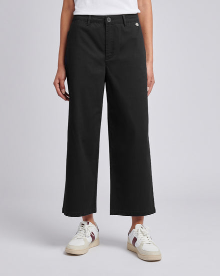 Womens Ankle Wide Leg Chino Trouser in Black