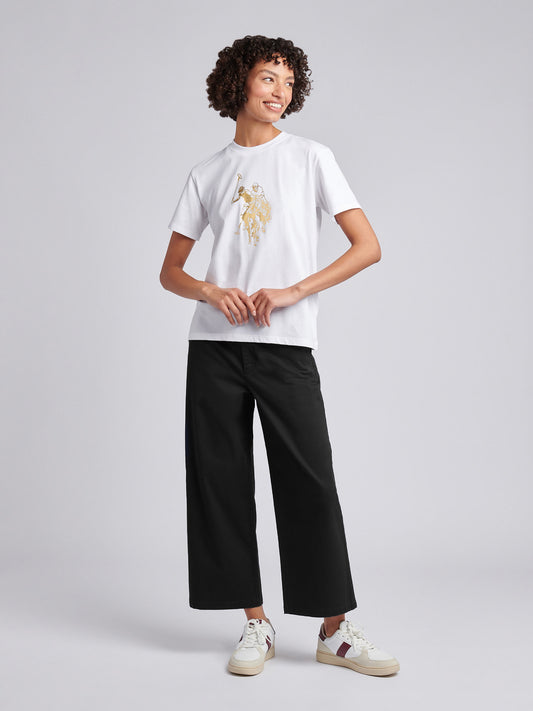 Womens Ankle Wide Leg Chino Trouser in Black