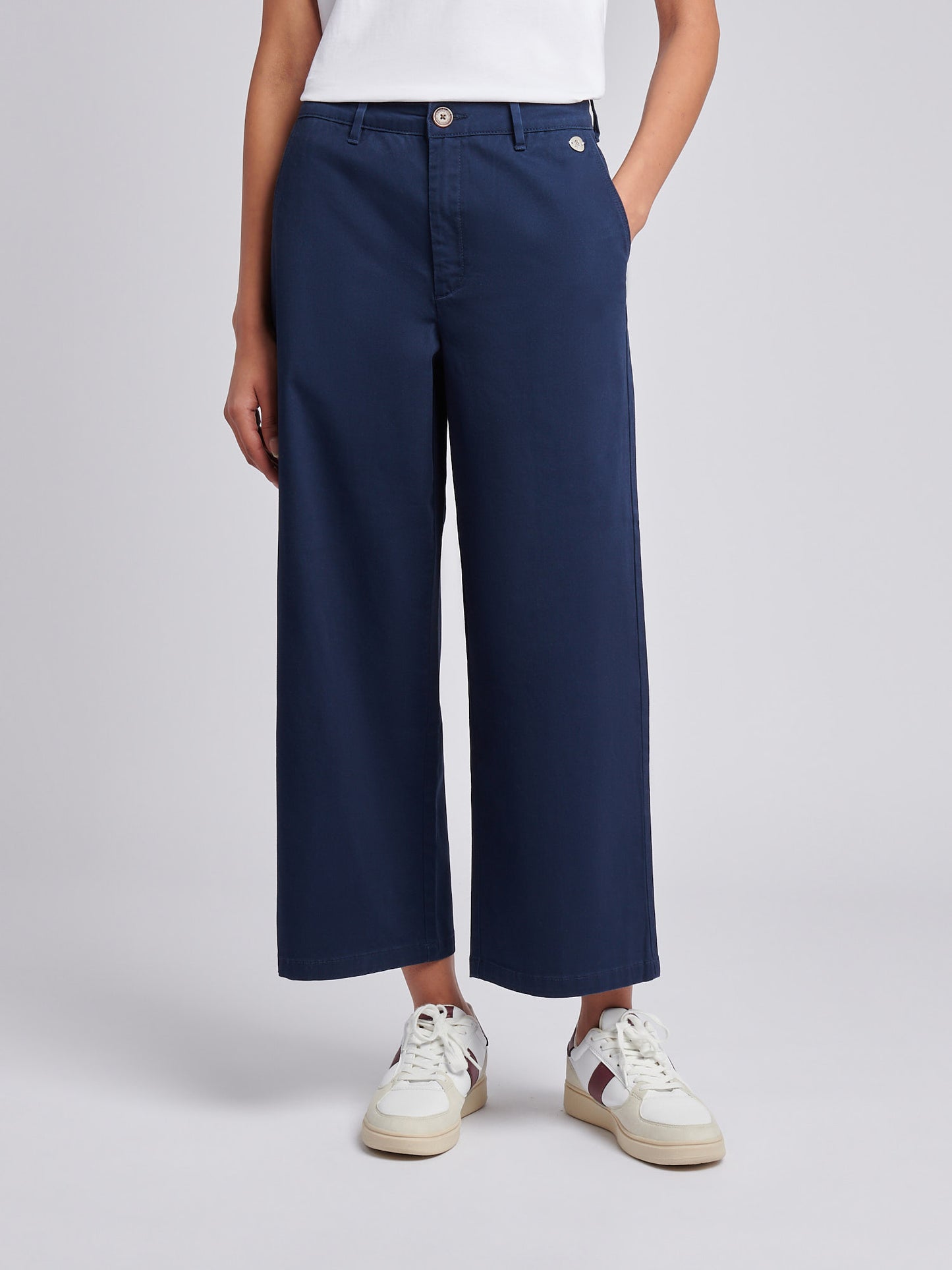 Womens Ankle Wide Leg Chino Trouser in Navy Iris