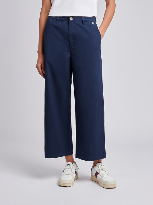 Womens Ankle Wide Leg Chino Trouser in Navy Iris
