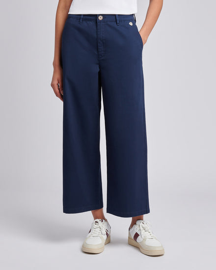 Womens Ankle Wide Leg Chino Trouser in Navy Iris