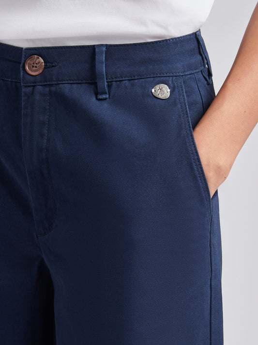 Womens Ankle Wide Leg Chino Trouser in Navy Iris