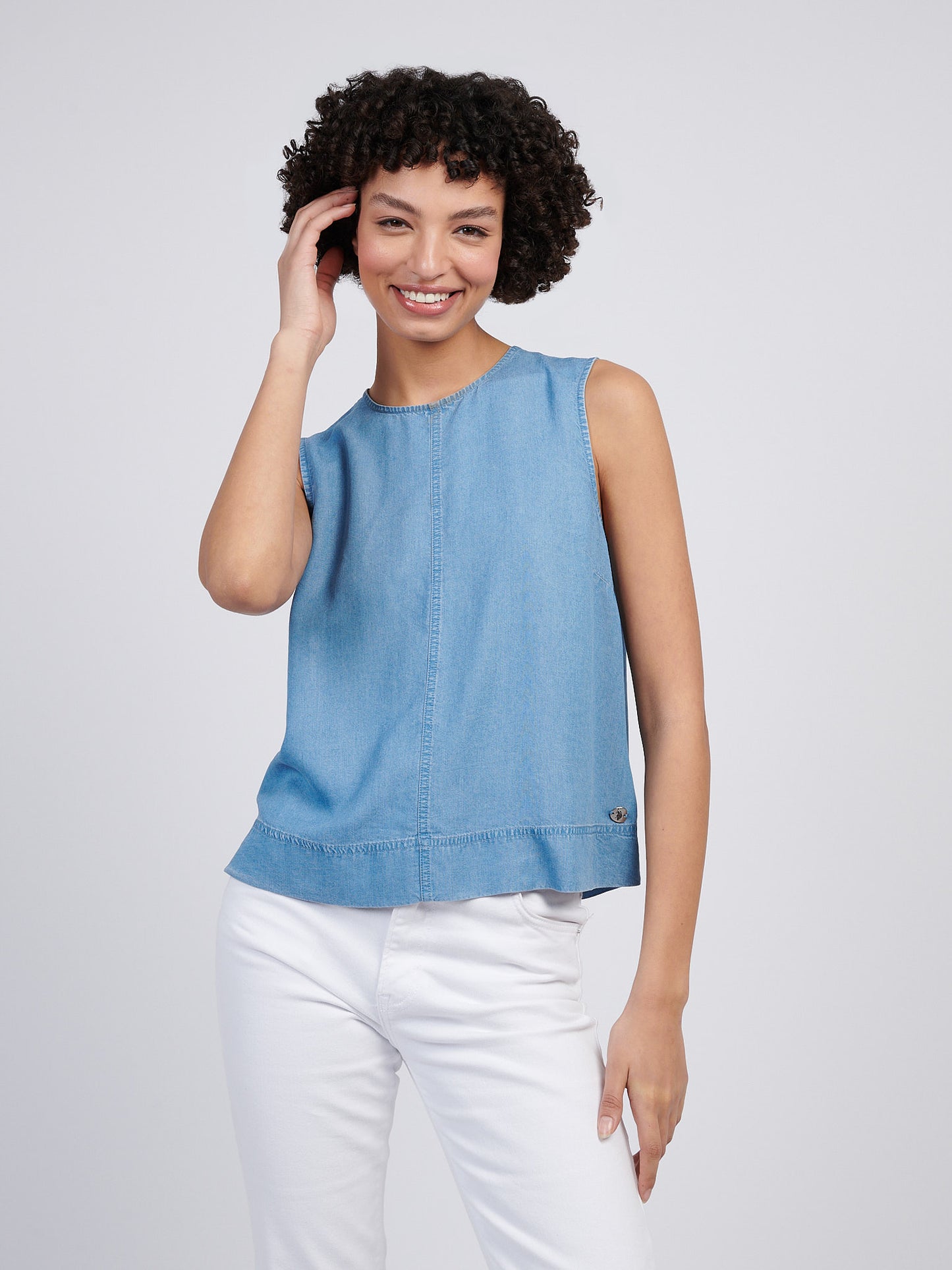 Womens Chambray Swing Top in Light Chambray Blue