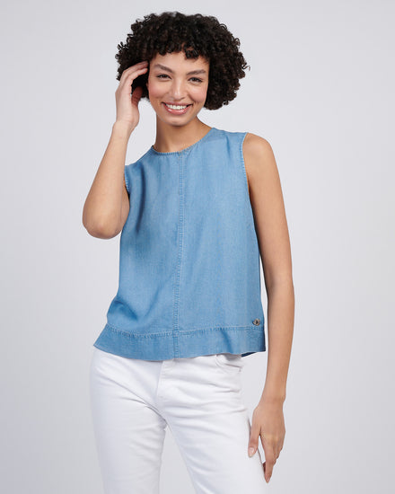 Womens Chambray Swing Top in Light Chambray Blue