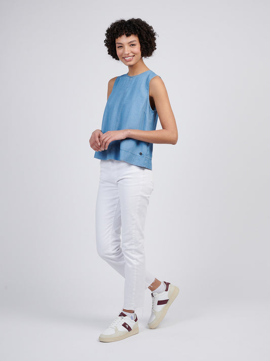 Womens Chambray Swing Top in Light Chambray Blue