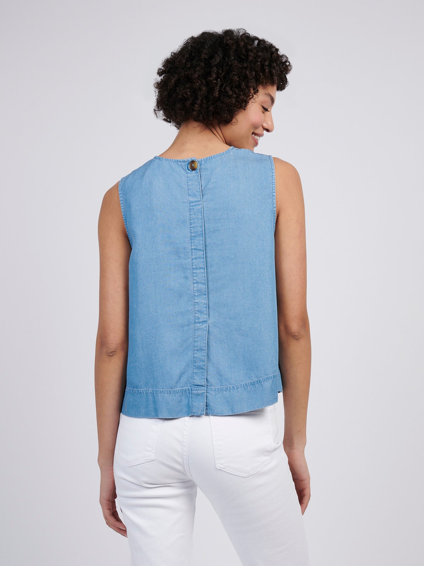 Womens Chambray Swing Top in Light Chambray Blue