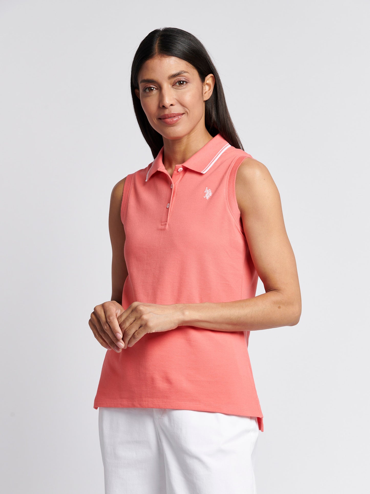 Womens Sleeveless Polo Shirt in Sugar Coral