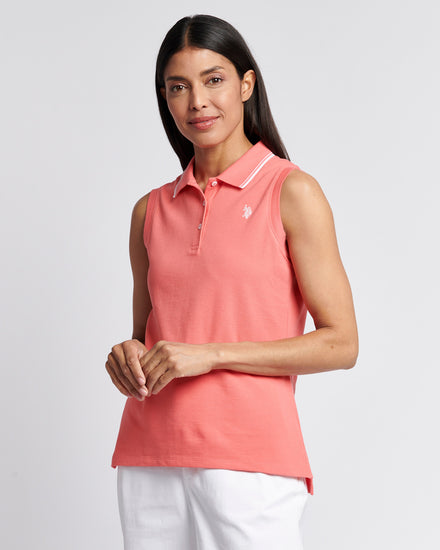 Womens Sleeveless Polo Shirt in Sugar Coral