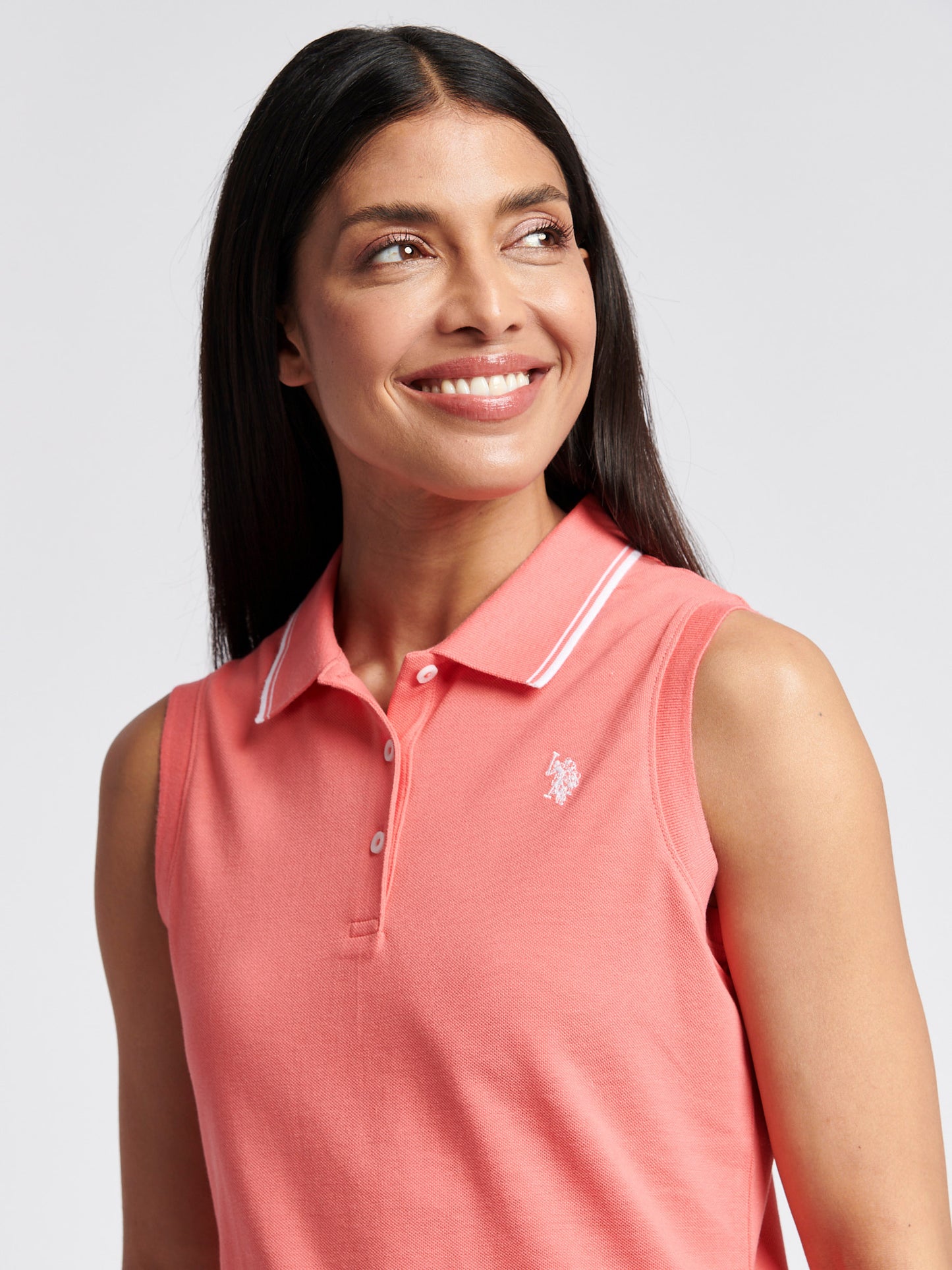 Womens Sleeveless Polo Shirt in Sugar Coral