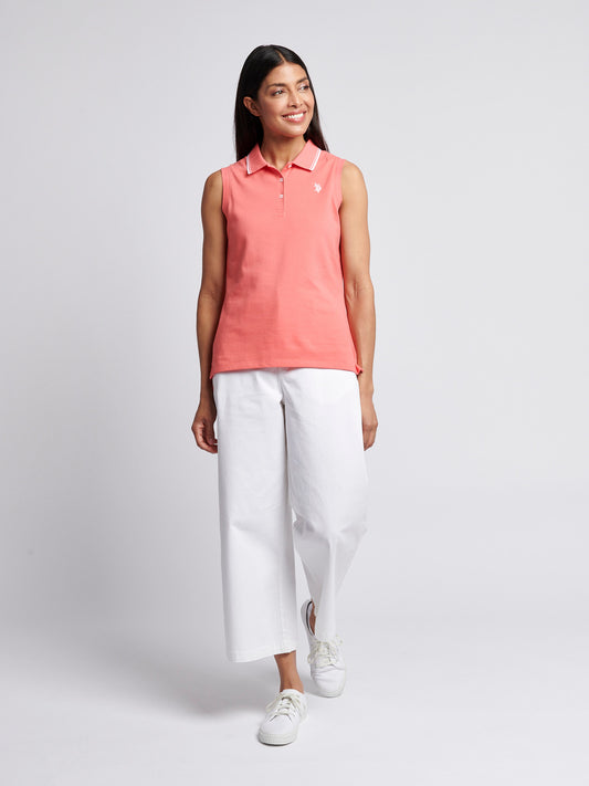 Womens Sleeveless Polo Shirt in Sugar Coral