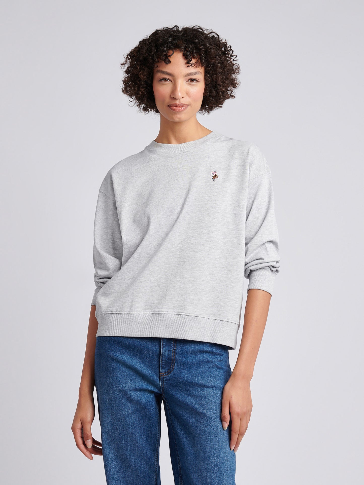 Womens Double Horsemen Crew Sweatshirt in Pearl Grey Marl