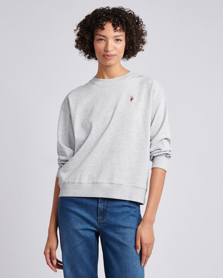 Womens Double Horsemen Crew Sweatshirt in Pearl Grey Marl