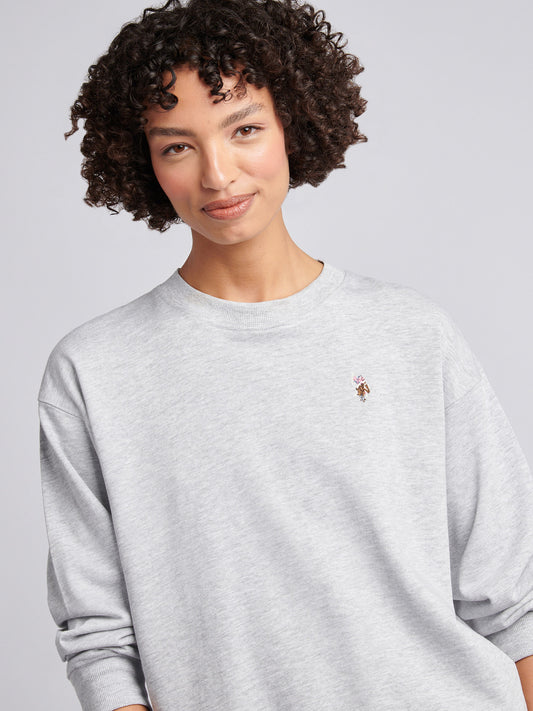 Womens Double Horsemen Crew Sweatshirt in Pearl Grey Marl