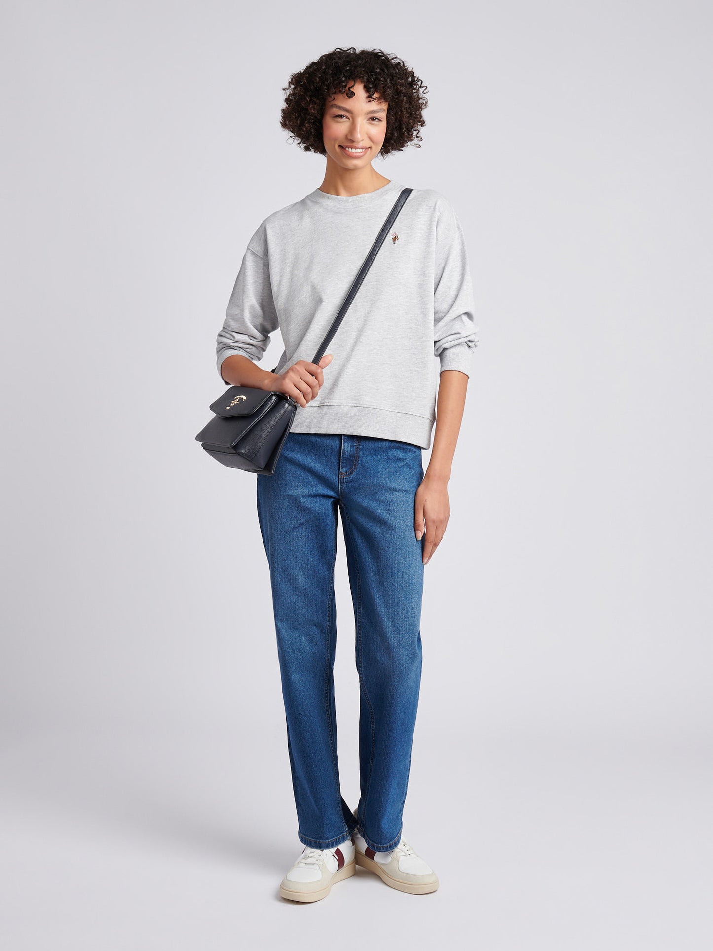 Womens Double Horsemen Crew Sweatshirt in Pearl Grey Marl