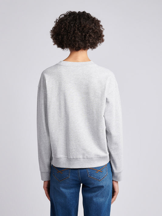 Womens Double Horsemen Crew Sweatshirt in Pearl Grey Marl