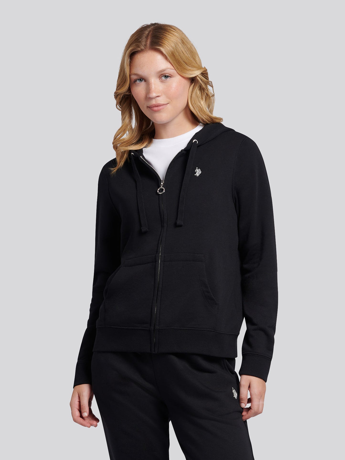 Womens Double Horsemen Zip Through Sweatshirt in Black