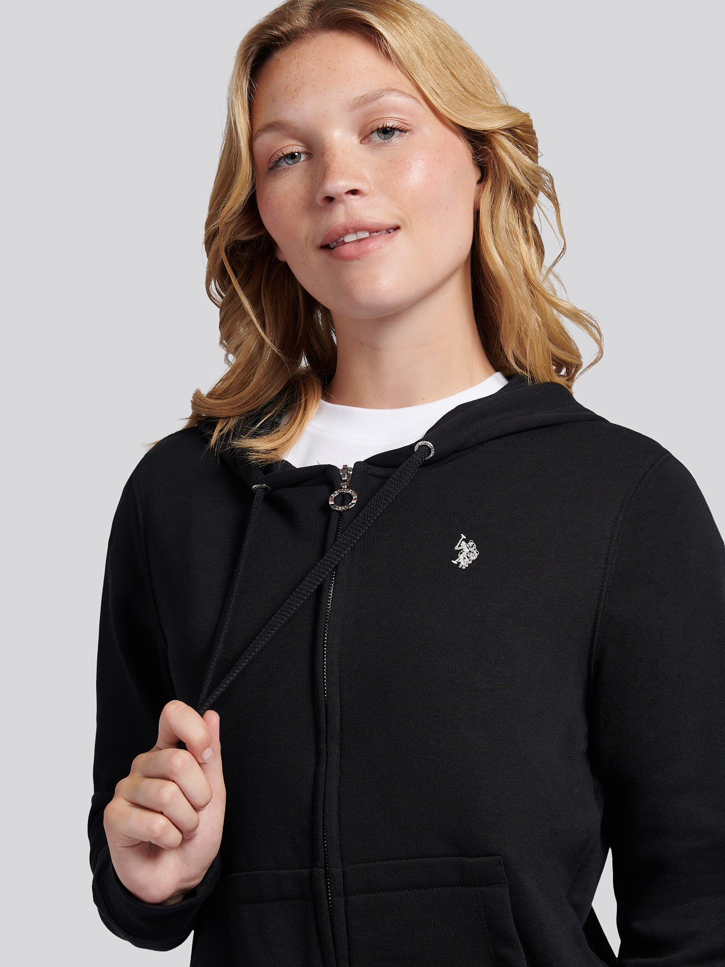 Womens Double Horsemen Zip Through Sweatshirt in Black