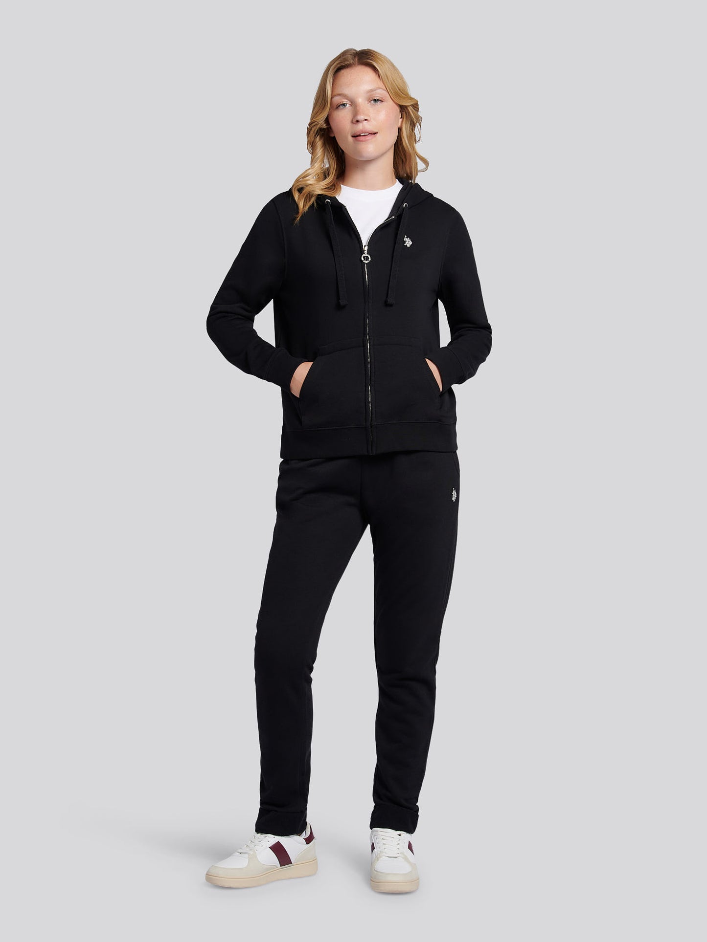 Womens Double Horsemen Zip Through Sweatshirt in Black