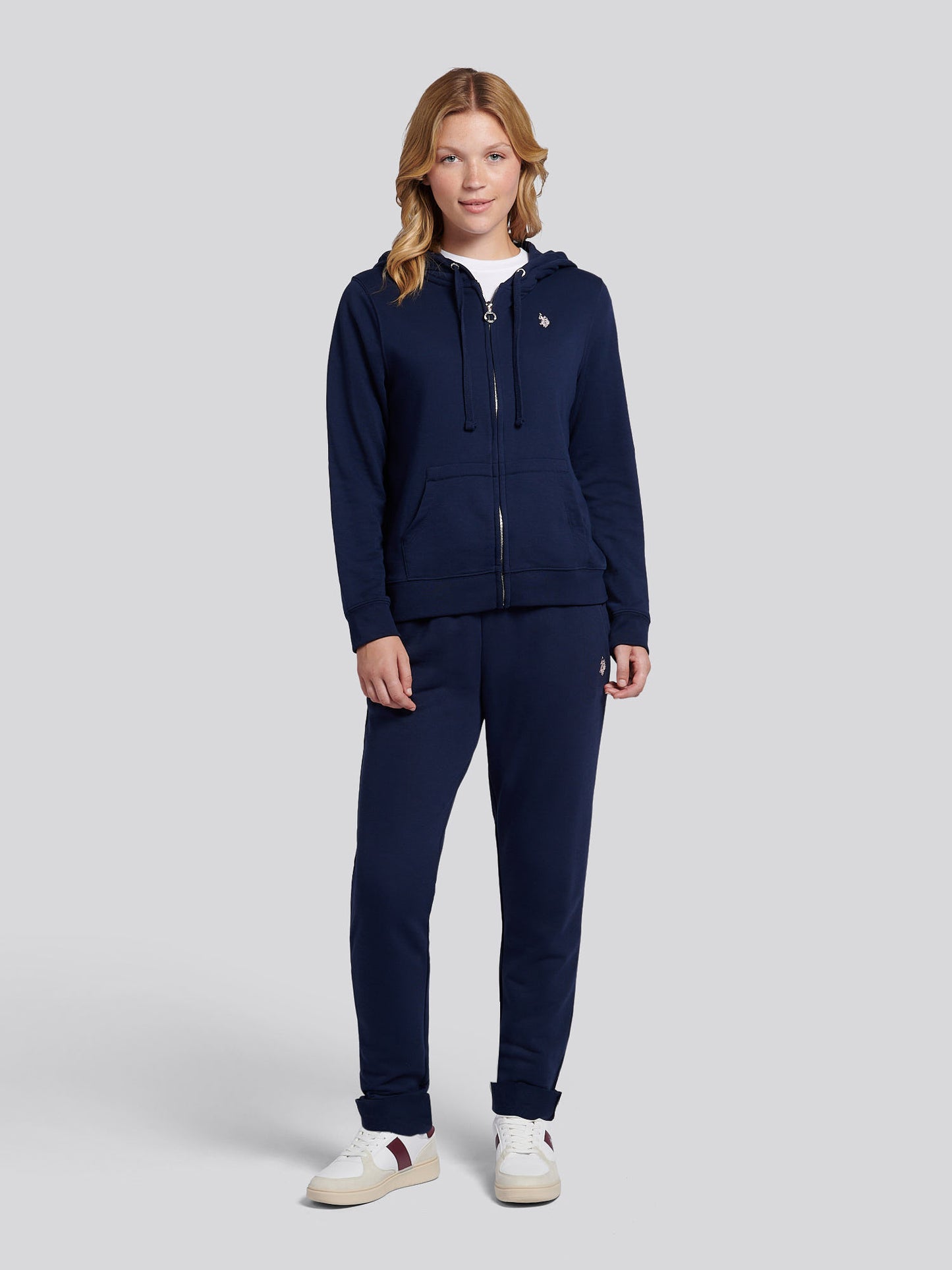 Womens Double Horsemen Zip Through Sweatshirt in Navy Iris