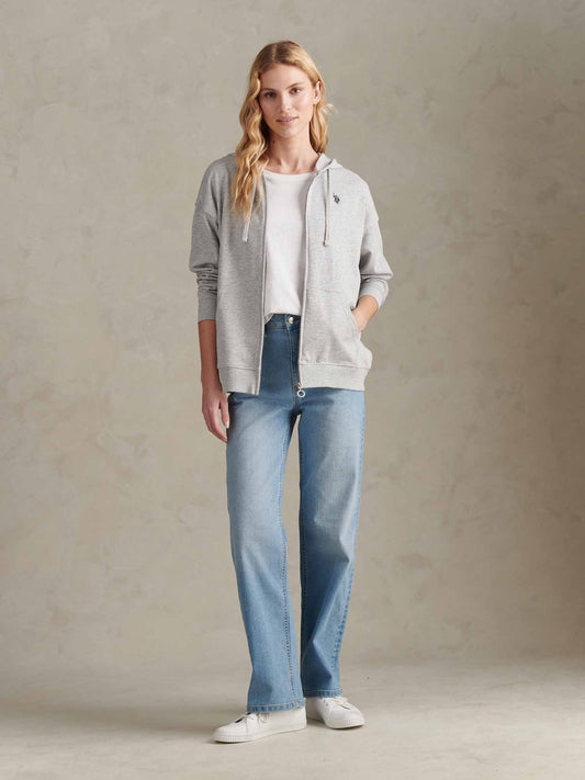 Womens Double Horsemen Zip Through Sweatshirt in Pearl Grey Marl