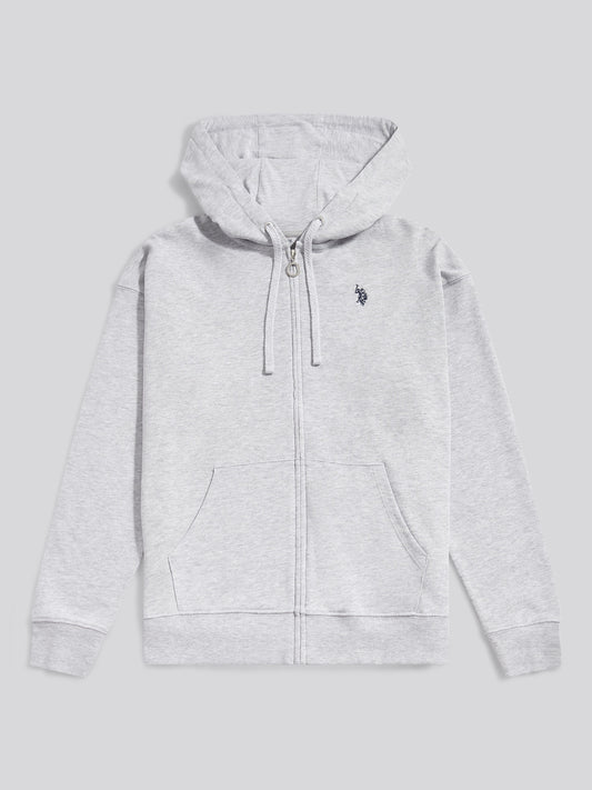 Womens Double Horsemen Zip Through Sweatshirt in Pearl Grey Marl