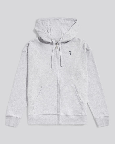 Womens Double Horsemen Zip Through Sweatshirt in Pearl Grey Marl