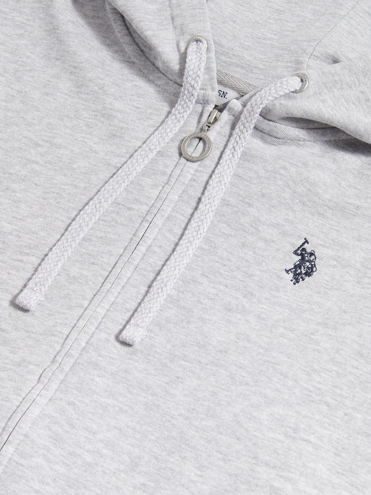 Womens Double Horsemen Zip Through Sweatshirt in Pearl Grey Marl