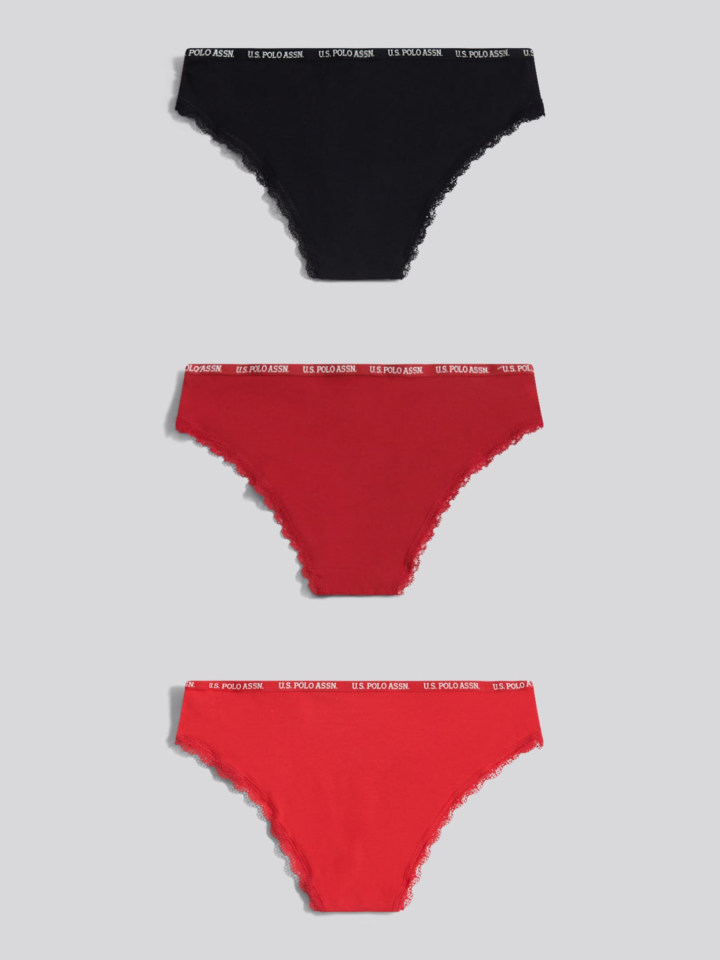 Womens 3 Pack Lace Trim Thin Waistband Bikini Brief in Rhythmic Red