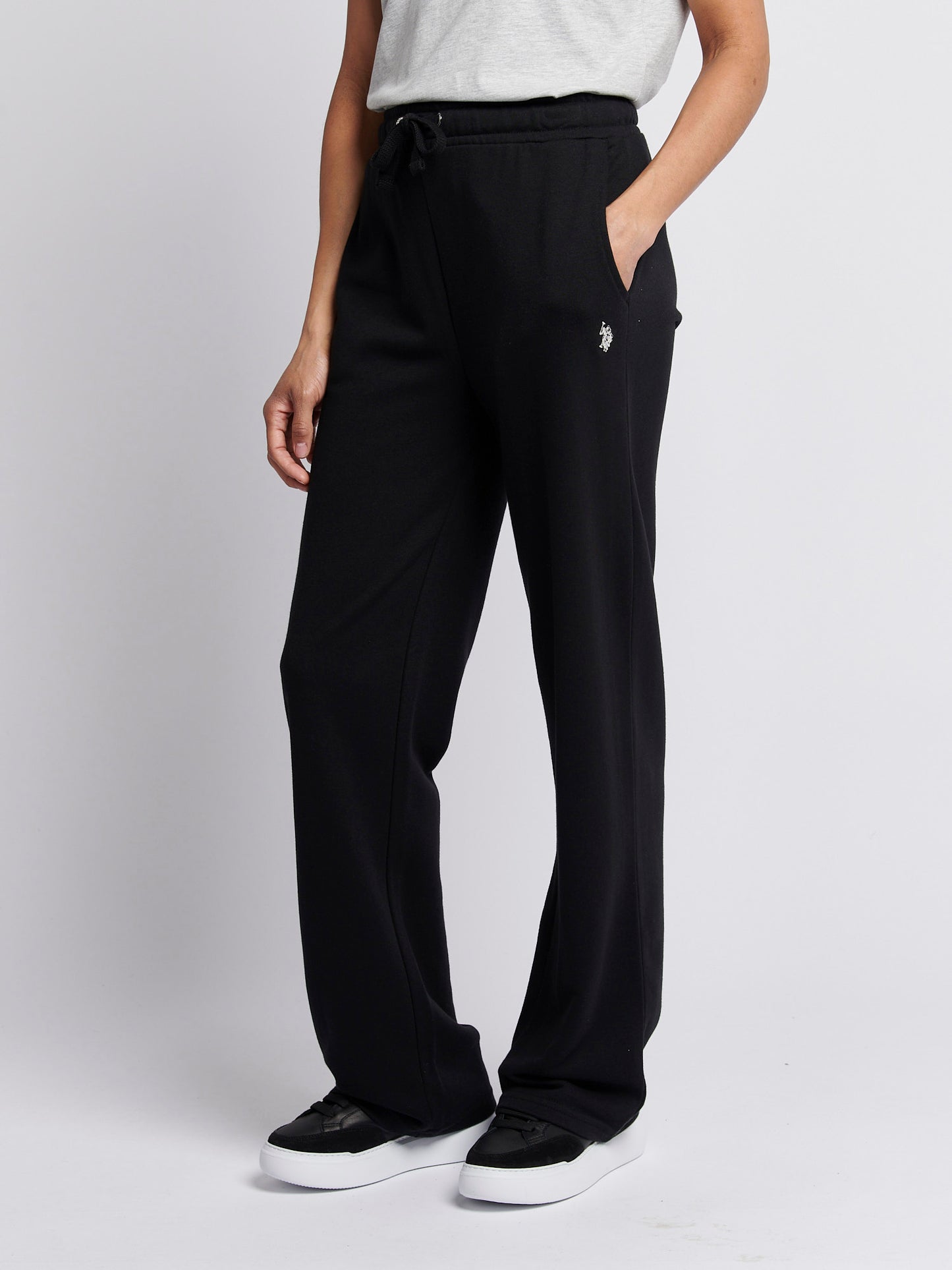Womens Double Horsemen Wide Leg Jogger in Black