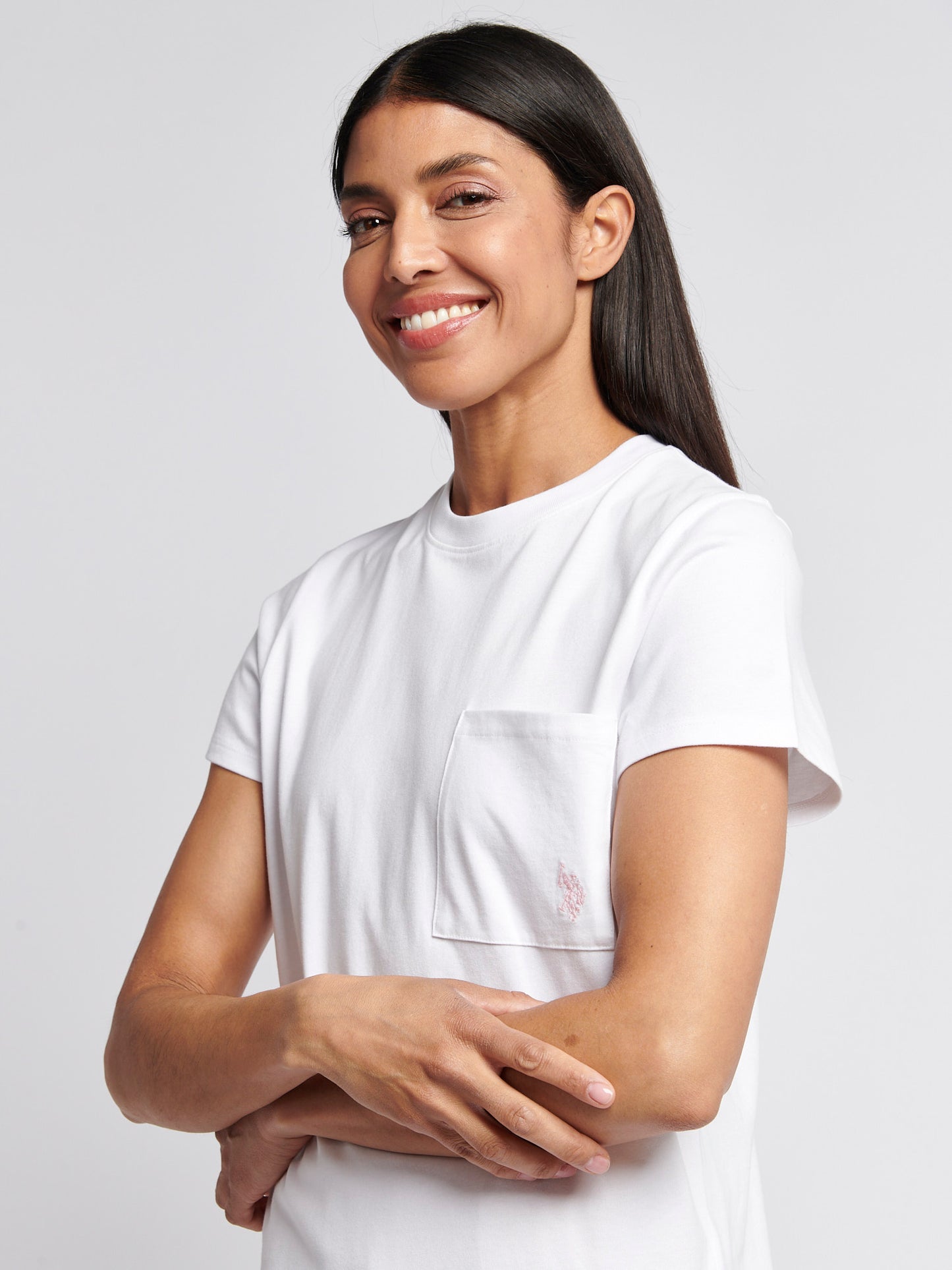 Womens Crew Neck Pocket T-Shirt in Bright White