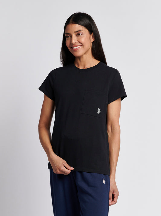 Womens Crew Neck Pocket T-Shirt in Black