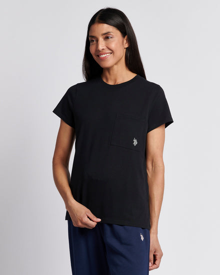 Womens Crew Neck Pocket T-Shirt in Black