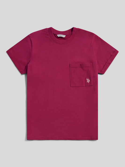 Womens Crew Neck Pocket T-Shirt in Beaujolais